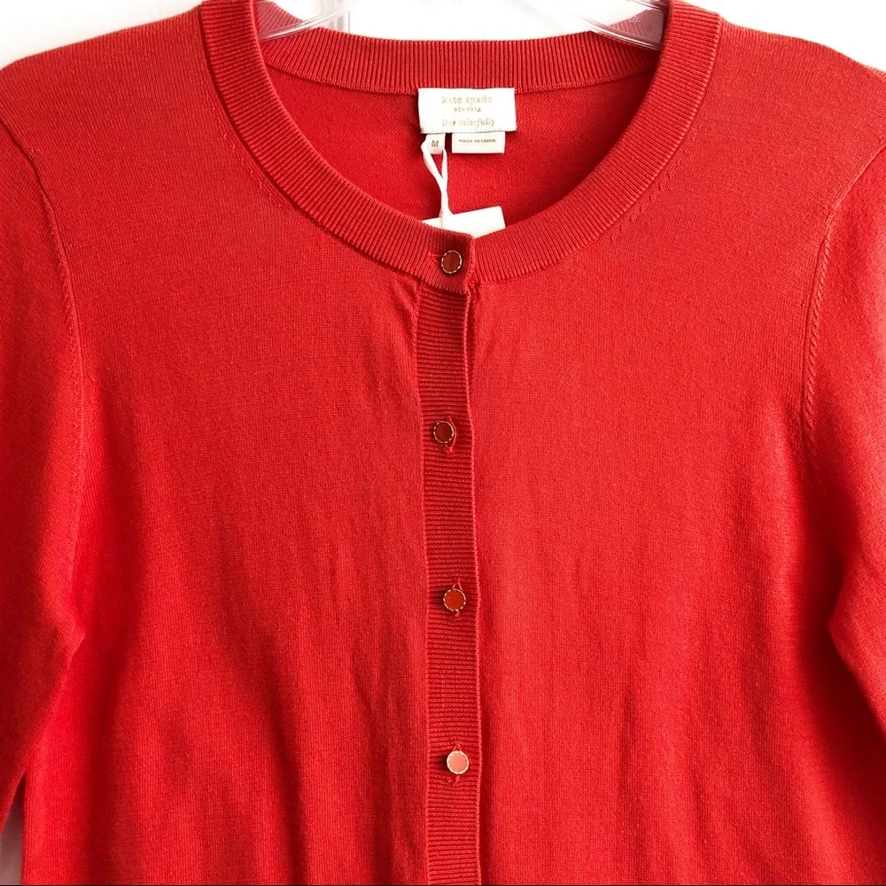 NEW Kate Spade Tomato Red Sophronits Genevieve Cotton Cardigan M - Picture 3 of 10